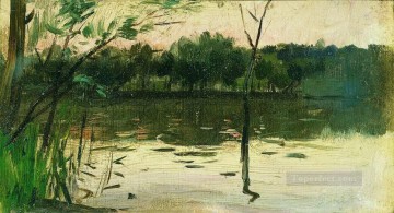 Isaac Ilich Levitan Painting - paisaje con puesta de sol rosa Isaac Levitan